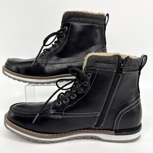 Harrison Myles Men's Size 9 Black Leather Boots Faux Fur Lined Casual